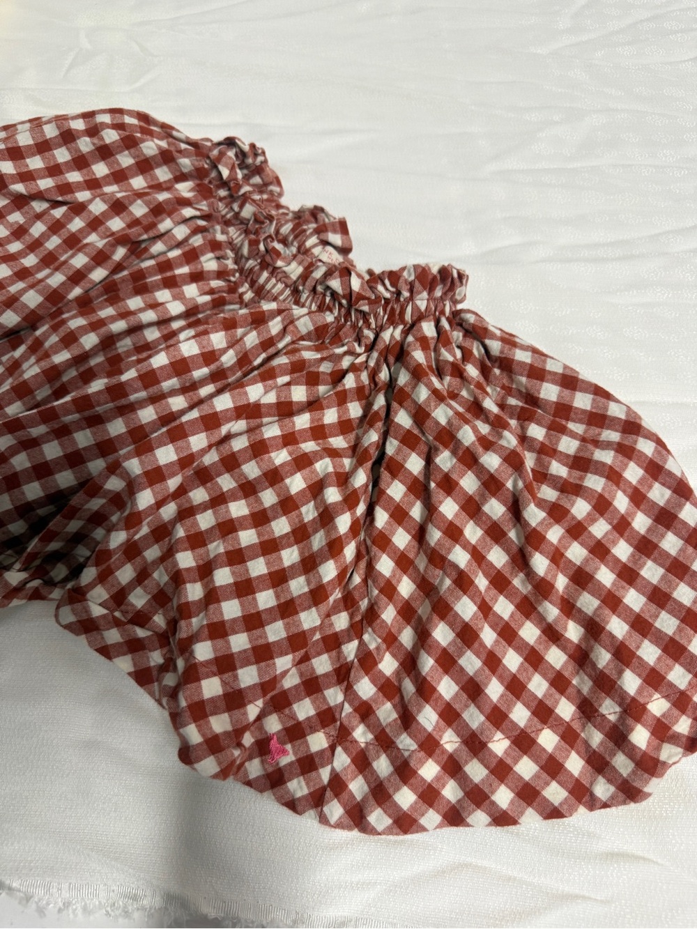 Pink Chicken Theodore Rust and White Gingham Smocked Waist Skirt - Picture 3 of 6